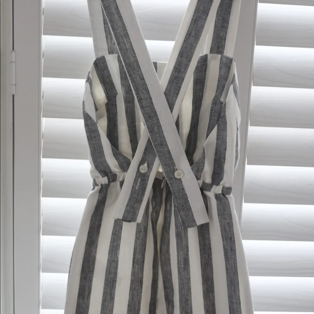 Reformation Striped Black and White Linen Jumpsuit